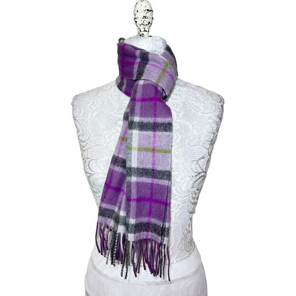 Ballantrae Edinburgh Lambswool Purple Plaid Scarf NWT 64 X 9.75 - Picture 3 of 7
